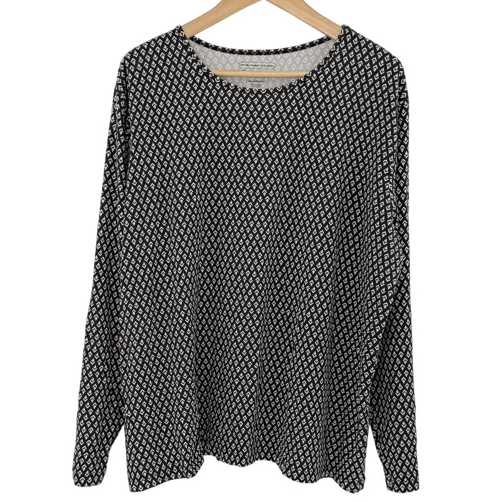 Coolibar Womens‎ UPF 50+ Everyday Printed T-Shirt Black White Geometric 2X 01472